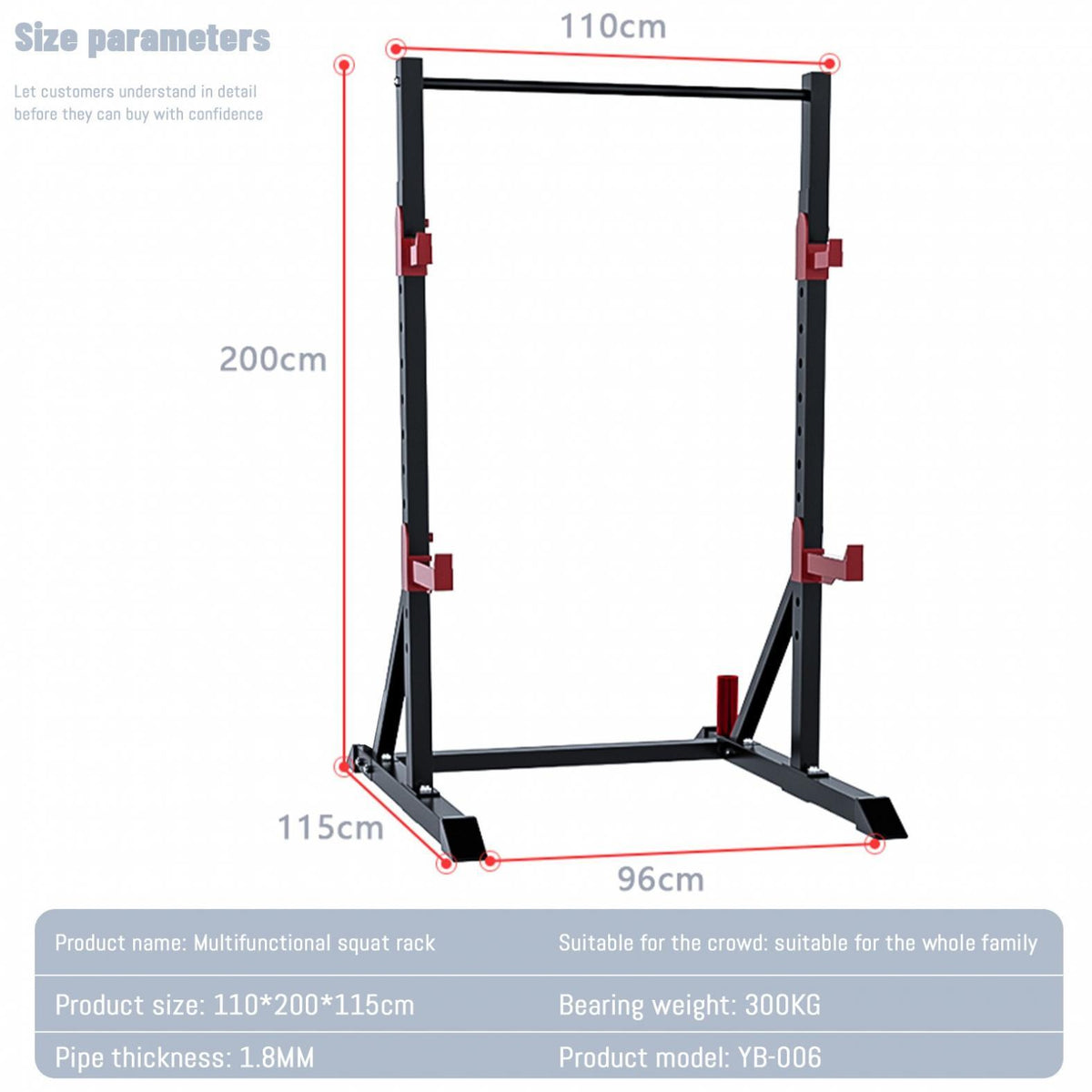 OlymFit Multifunctional Pull-ups Zones Squat Stand Rack Power Cage, Barbell Rack