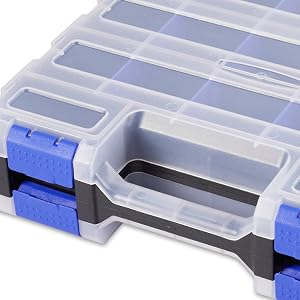 Hardware Organizer Box 34 Compartments Small Parts Organizer with Removable Dividers Durable Plastic Double Side Tools Box Screw Organizers For Nuts, Bolts, Screws, Nails 2Pack