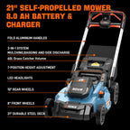 X6 60V Max 21" Self-Propelled Mower, 3-in-1 w/ 8Ah Battery &amp; Charger, Smart Display, 7-Level Adj. (Note: Battery &amp; Mower Shipped Separately)