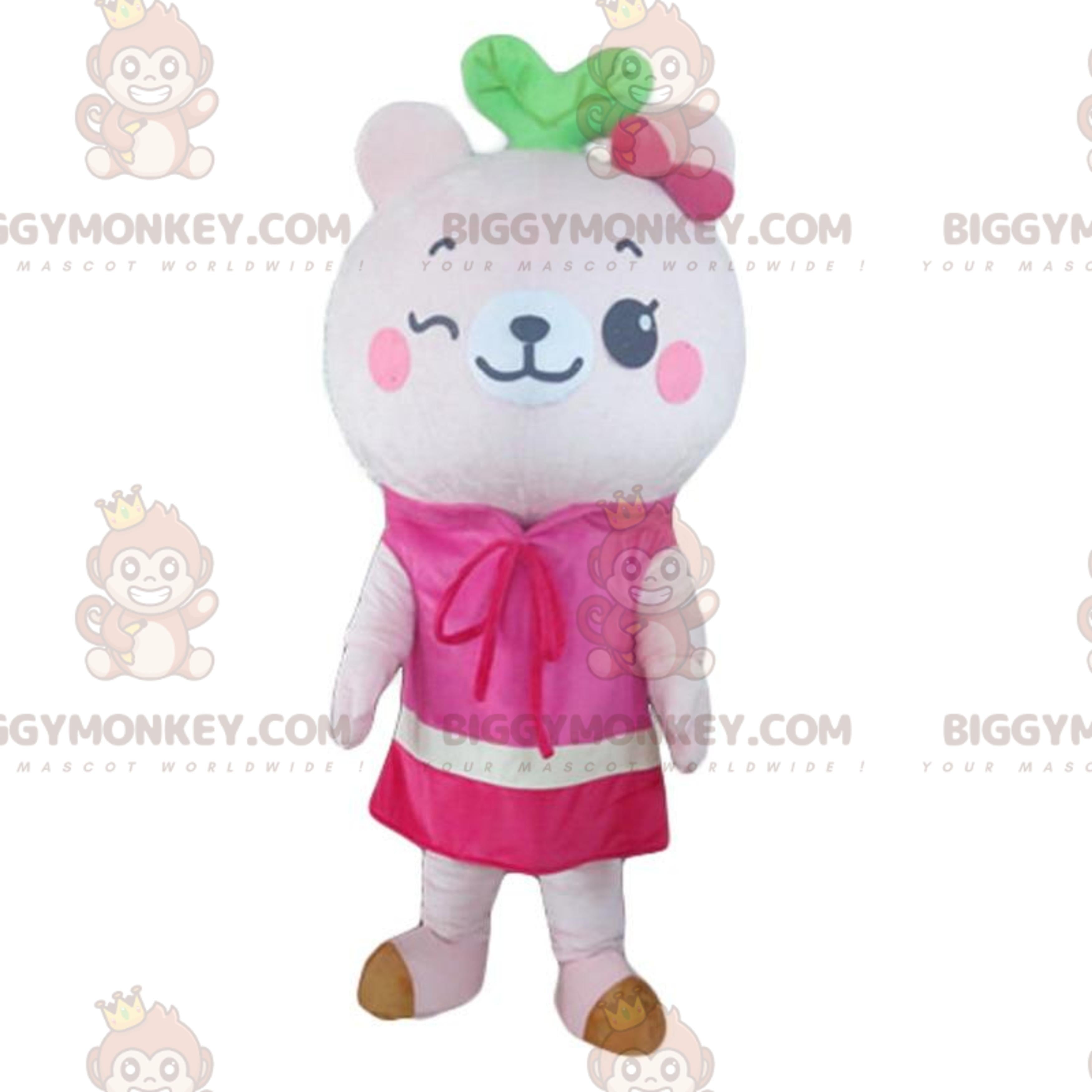 White Teddy BIGGYMONKEYMascot Costume, Pink Teddy Bear Costume