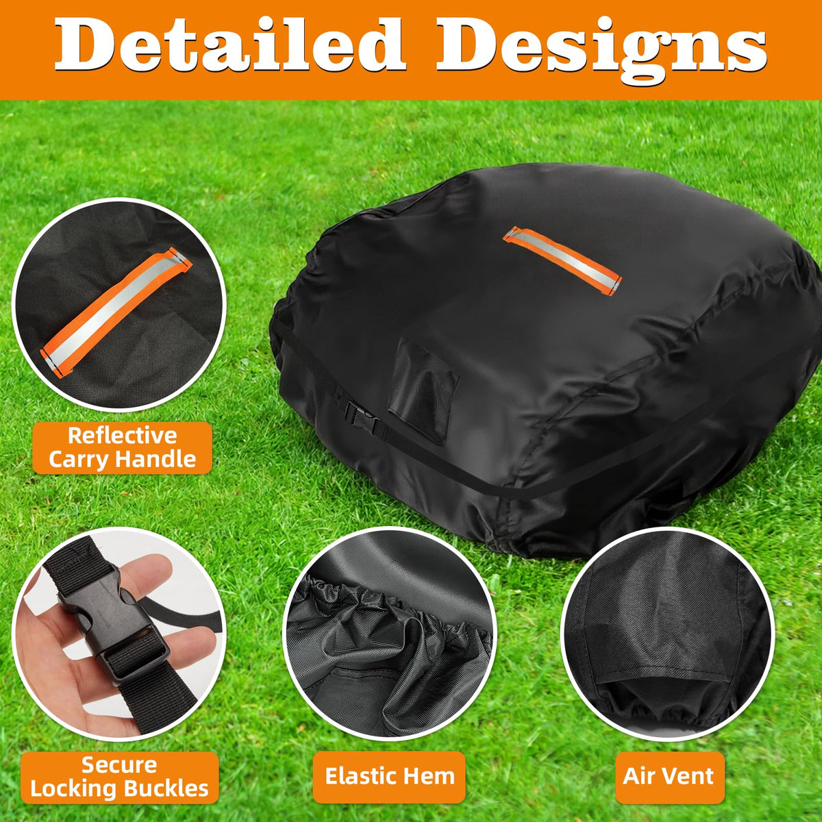 Robot Lawn Mower Cover Waterproof, 500D Heavy Duty Wire Automatic Robotic Lawnmower Protective Cover, Smart Mowing Machine Cover with Drawstring &amp; Buckles, 32x24x17 in, Black