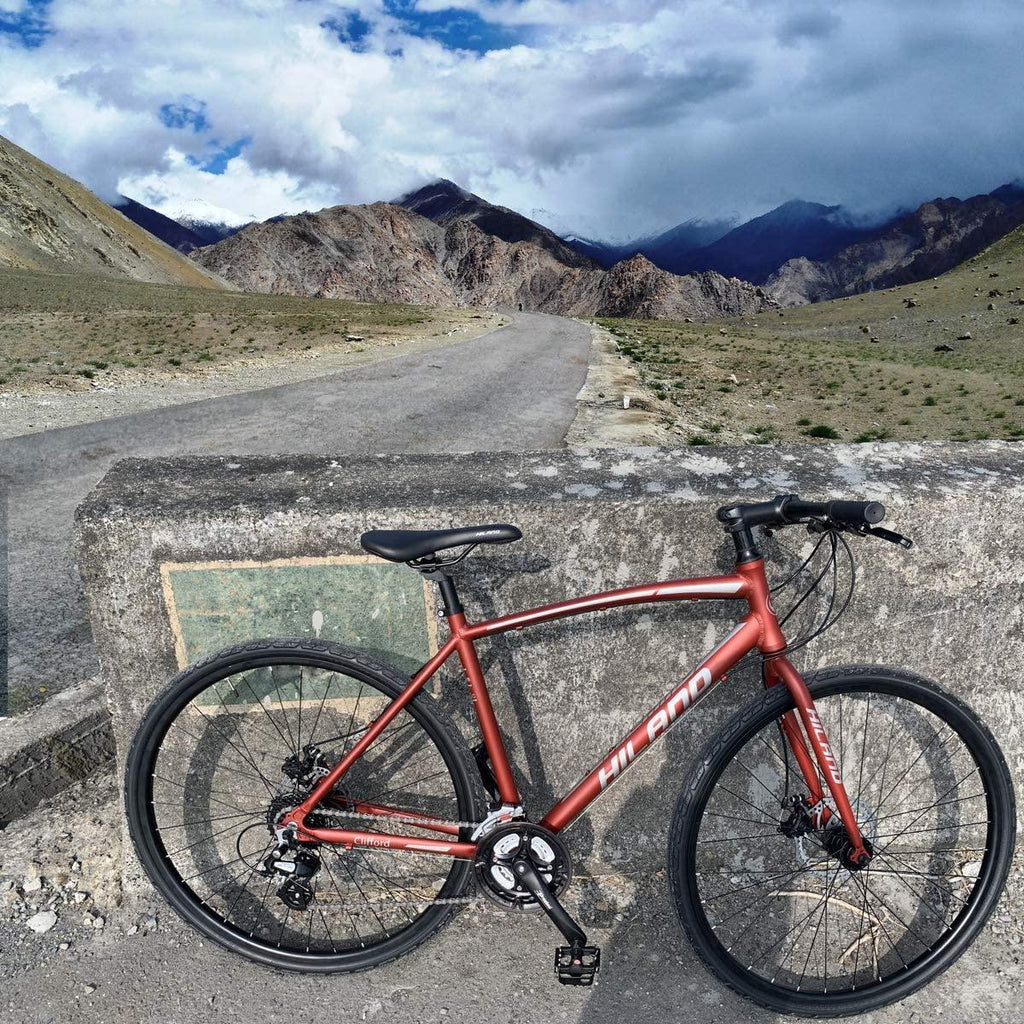 Hiland Road Hybrid Bike Urban City Commuter Bicycle with Disc Brake for Men Comfortable Bicycle 700C Wheels 24 speeds Bikes Red