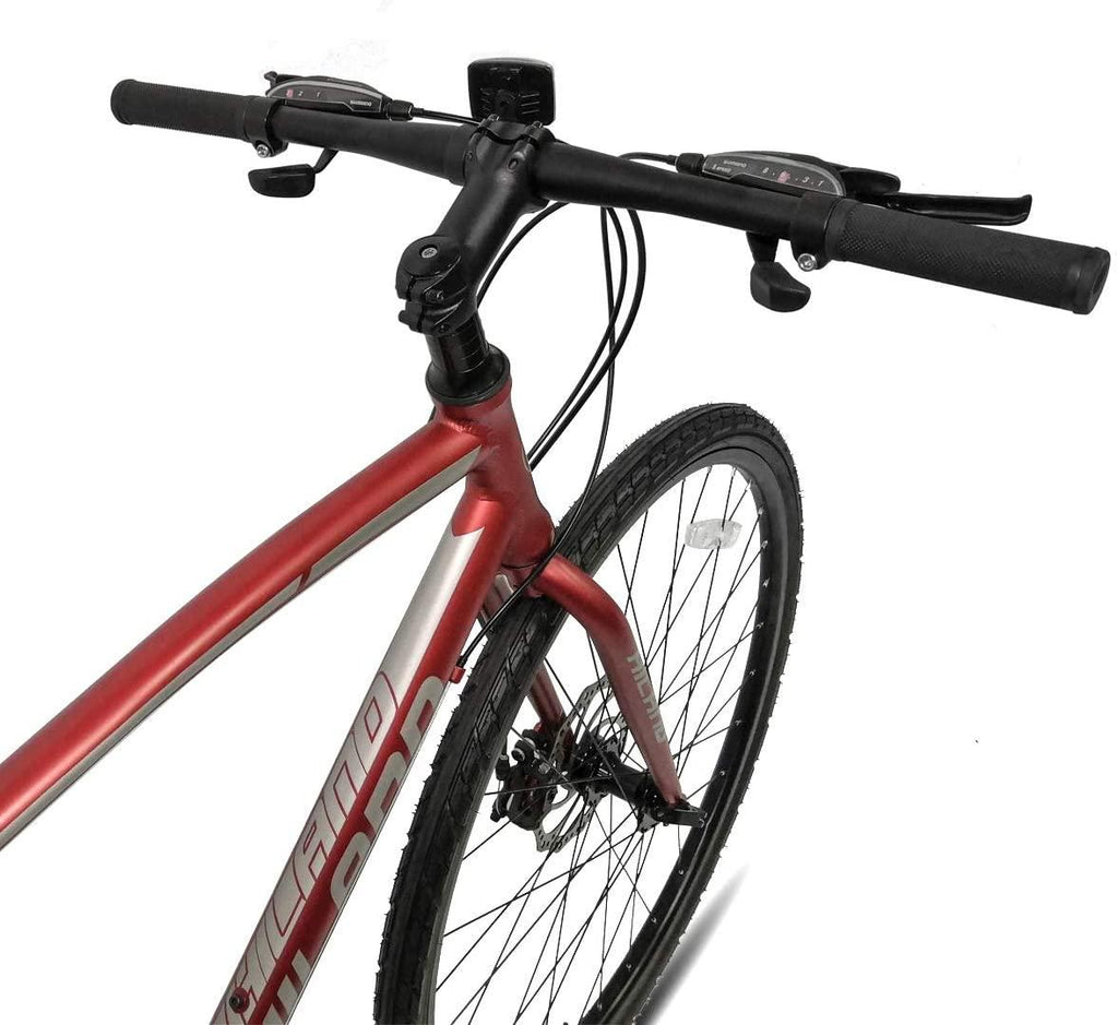 Hiland Road Hybrid Bike Urban City Commuter Bicycle with Disc Brake for Men Comfortable Bicycle 700C Wheels 24 speeds Bikes Red