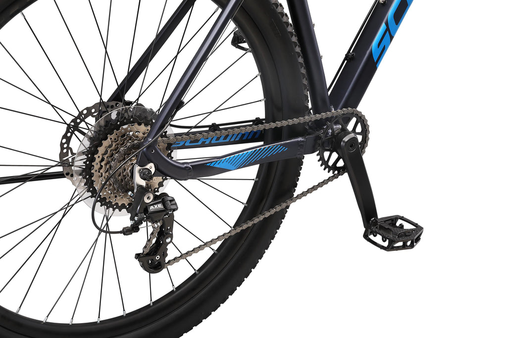 Schwinn Axum Mountain Bike, 8 speeds, Lar19 inch mens style frame, 29-inch wheels, blue