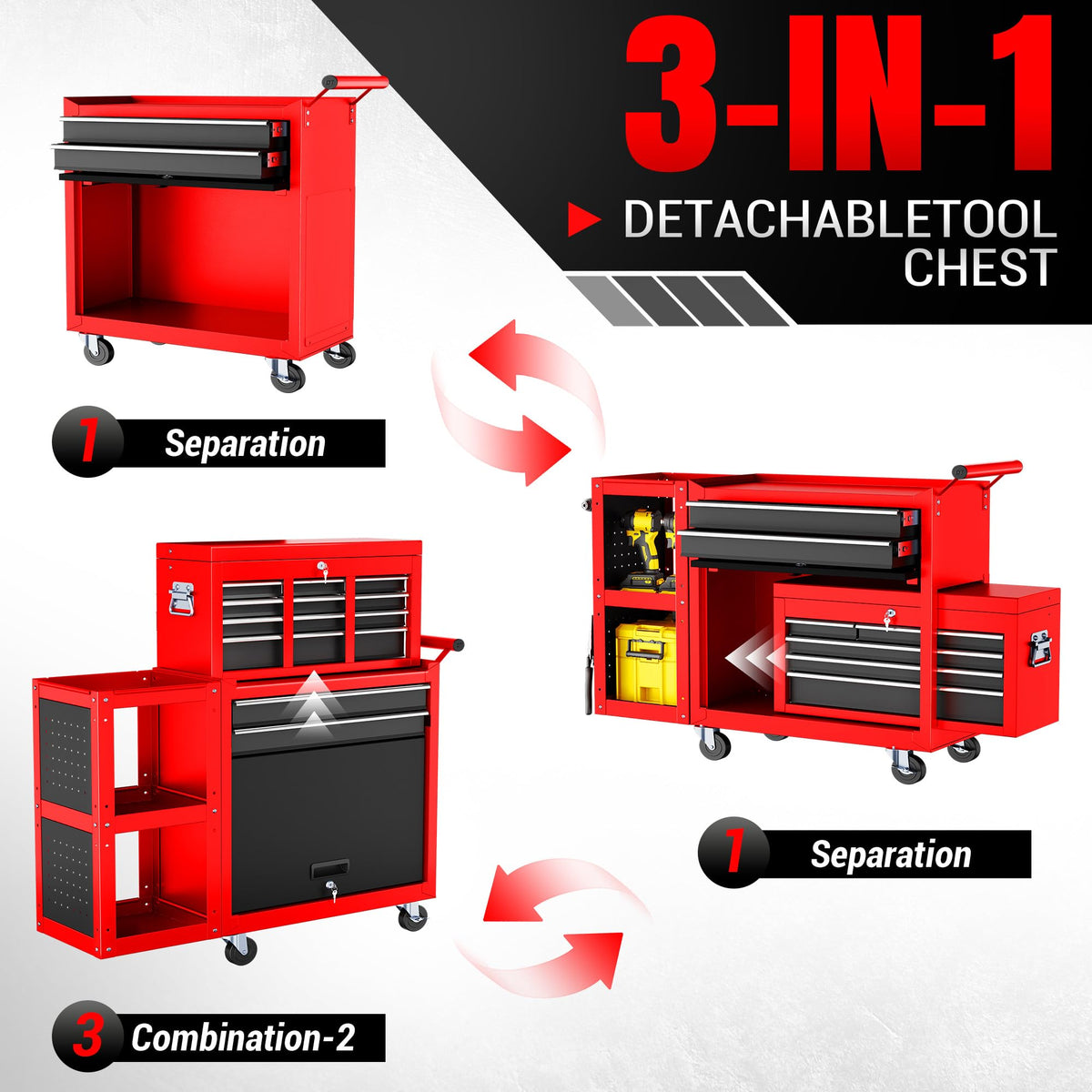 8-Drawer Rolling Tool Chest, Assembled Metal Tool StoraCabinet with Wheels, LocSliding Drawers & Detachable Top Box, for GaraWorkshop Repair Room Warehouse, Red