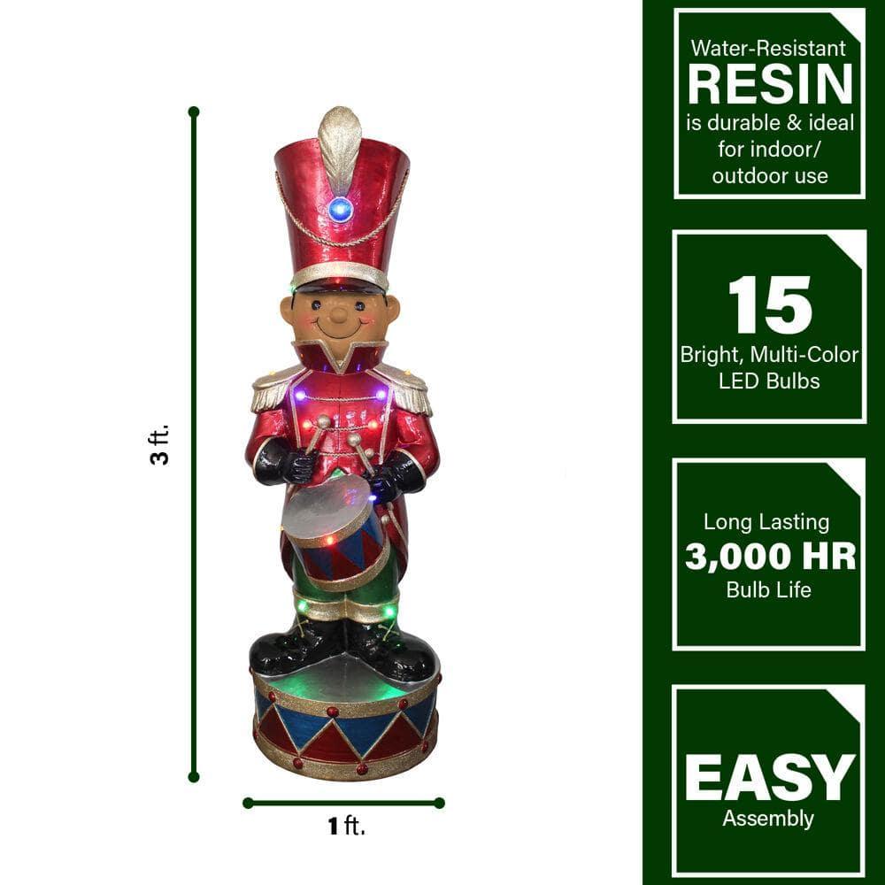 35 in. Christmas African American Toy Soldier with Multi Colored LED Lights