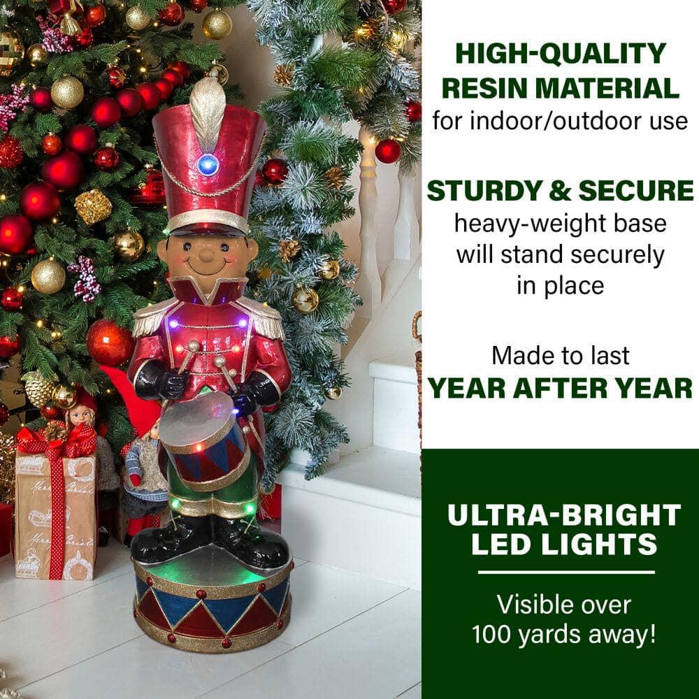 35 in. Christmas African American Toy Soldier with Multi Colored LED Lights