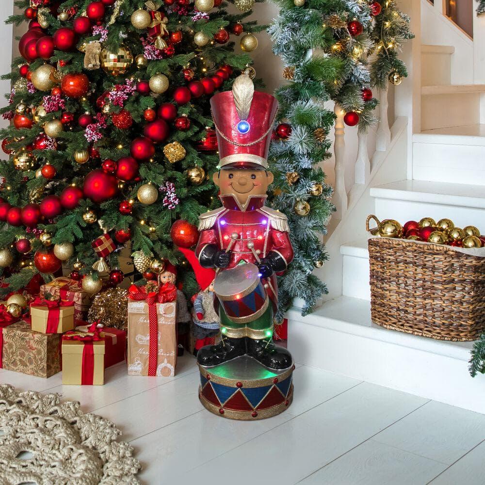 35 in. Christmas African American Toy Soldier with Multi Colored LED Lights