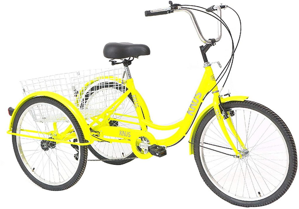 KNUS Adult Tricycle Trikes,7 Speed 3-Wheel Bikes,24/26 Inch Wheels Cruiser Bicycles with LarShopping Basket for Women and Men