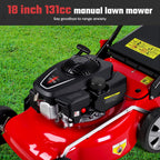 131cc Foldable Gas Lawn Mower, Self-Propelled Rear-Wheel Drive, 18 Inch Cutting Width, 50L Grass Bag, 3-in-1 Mulching/Side Discharge/Rear-Bagging, Lightweight Push-Button Start Mower