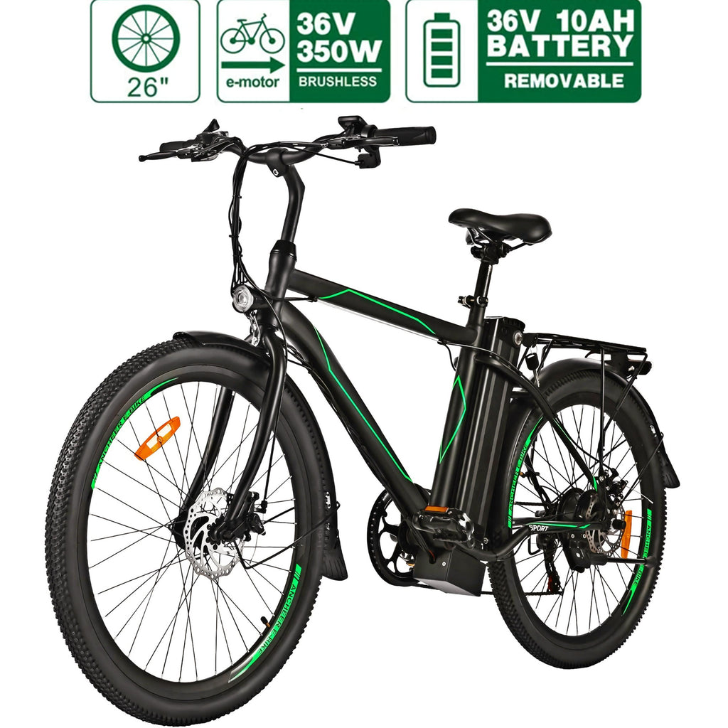 26 In. Electric Mountain Bike for Adults, Electric Commuting Bicycle with Removable 36V 10Ah Battery City Ebike 25-40 Mile Ran6-Speed Gears Cruiser Bicycle