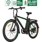 26 In. Electric Mountain Bike for Adults, Electric Commuting Bicycle with Removable 36V 10Ah Battery City Ebike 25-40 Mile Ran6-Speed Gears Cruiser Bicycle