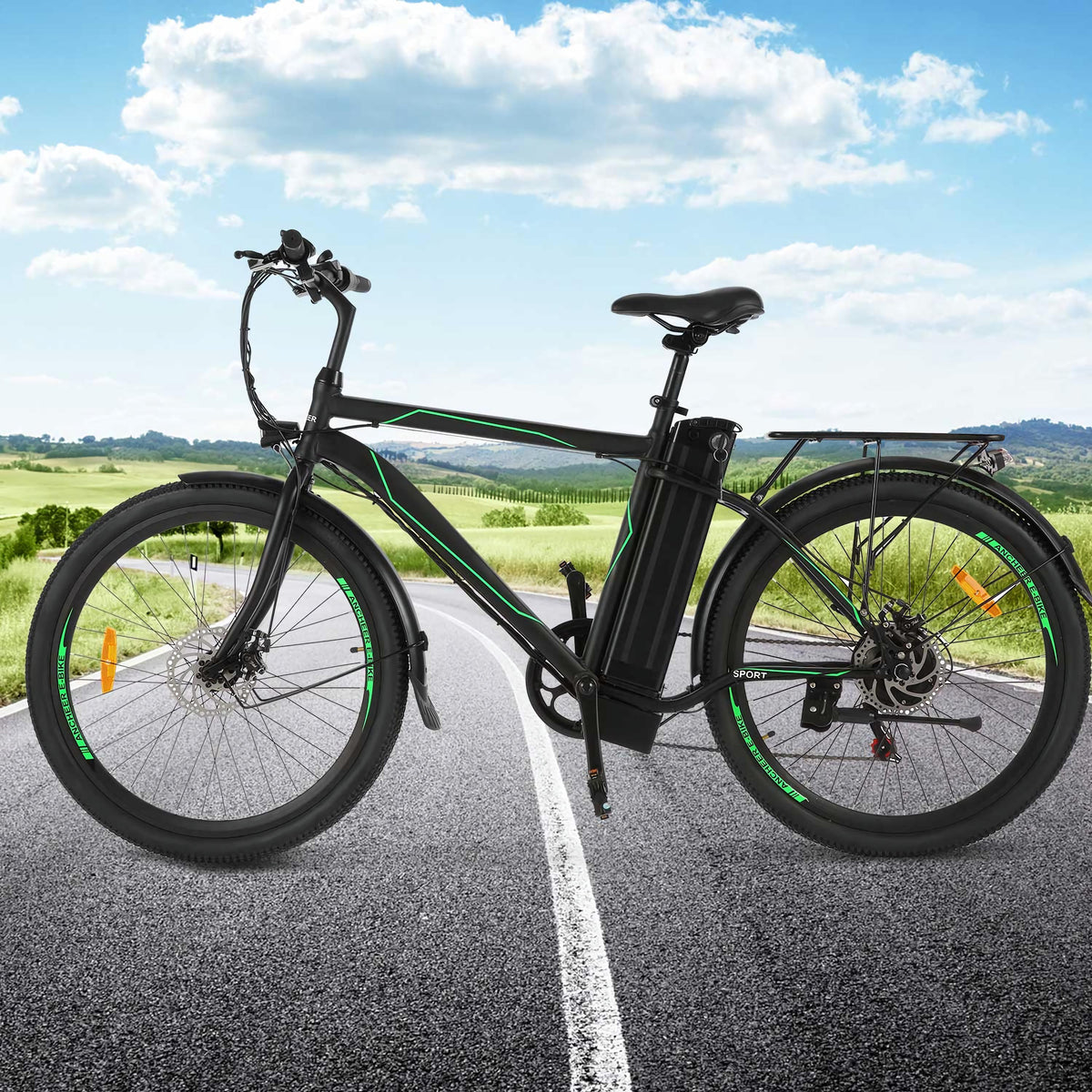 26 In. Electric Mountain Bike for Adults, Electric Commuting Bicycle with Removable 36V 10Ah Battery City Ebike 25-40 Mile Ran6-Speed Gears Cruiser Bicycle