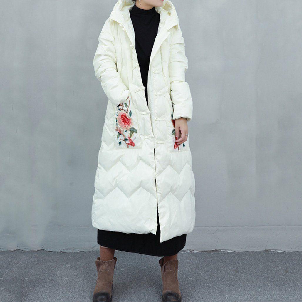 embroidered chinese style ethnic hooded down coat