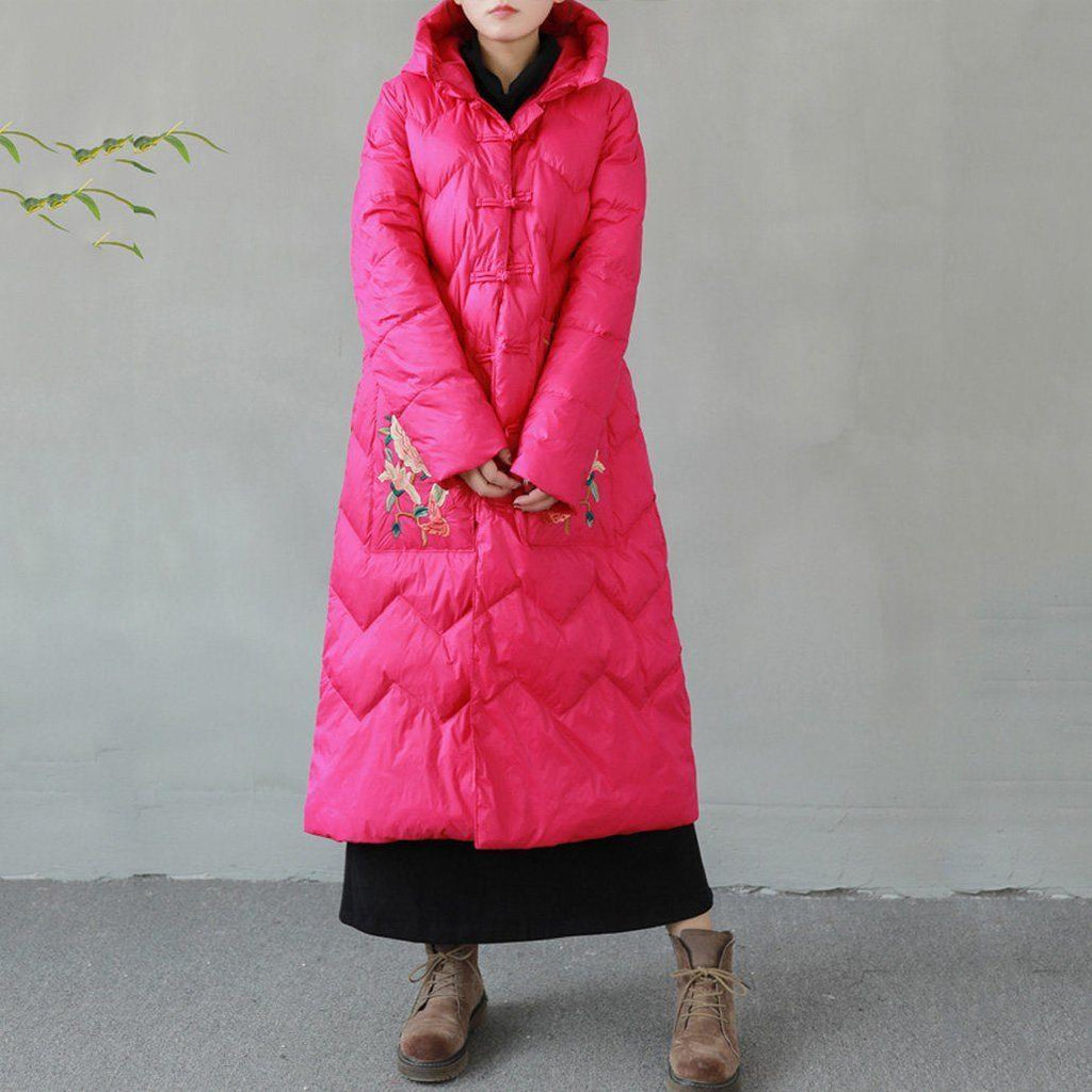 embroidered chinese style ethnic hooded down coat