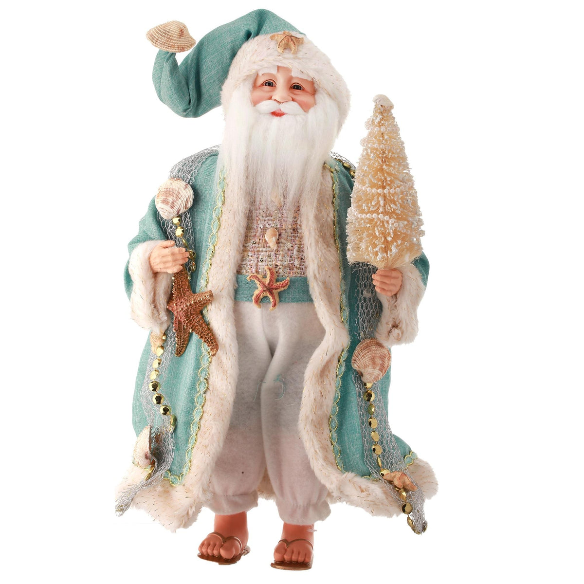18" Green and White Under the Sea Santa Christmas Figurine