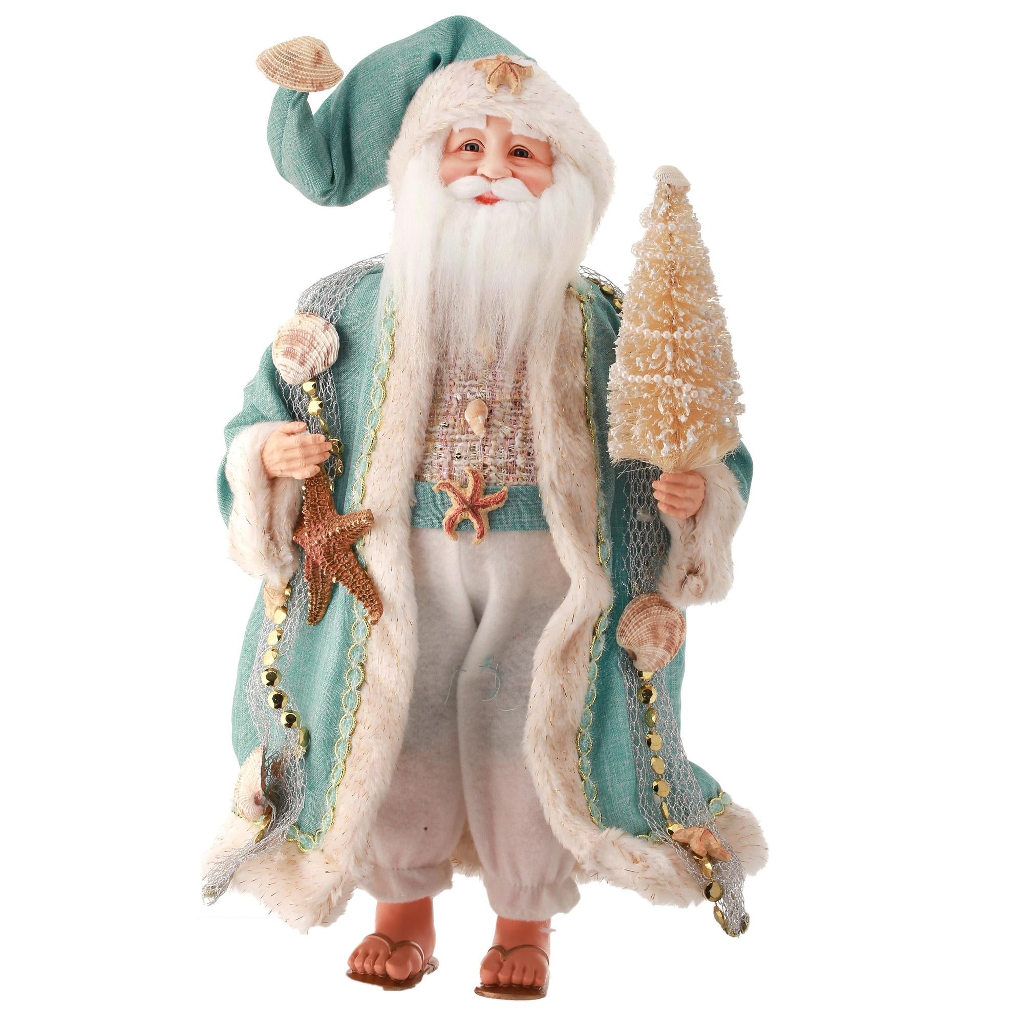 18" Green and White Under the Sea Santa Christmas Figurine
