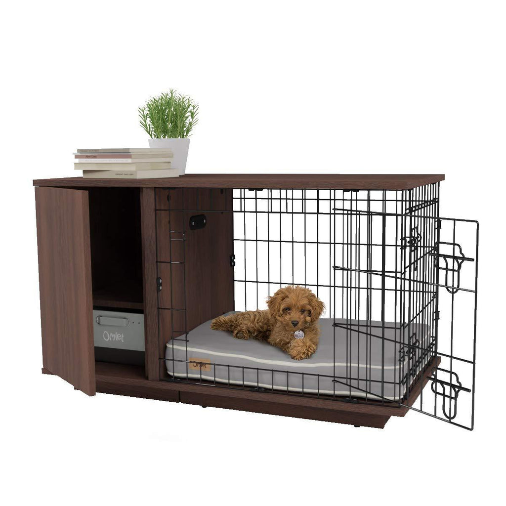 Omlet Fido Studio 24" Luxury Dog Crate/Dog Bed with Wardrobe - Walnut