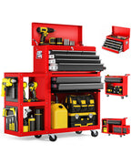 8-Drawer Rolling Tool Chest, Assembled Metal Tool StoraCabinet with Wheels, LocSliding Drawers & Detachable Top Box, for GaraWorkshop Repair Room Warehouse, Red