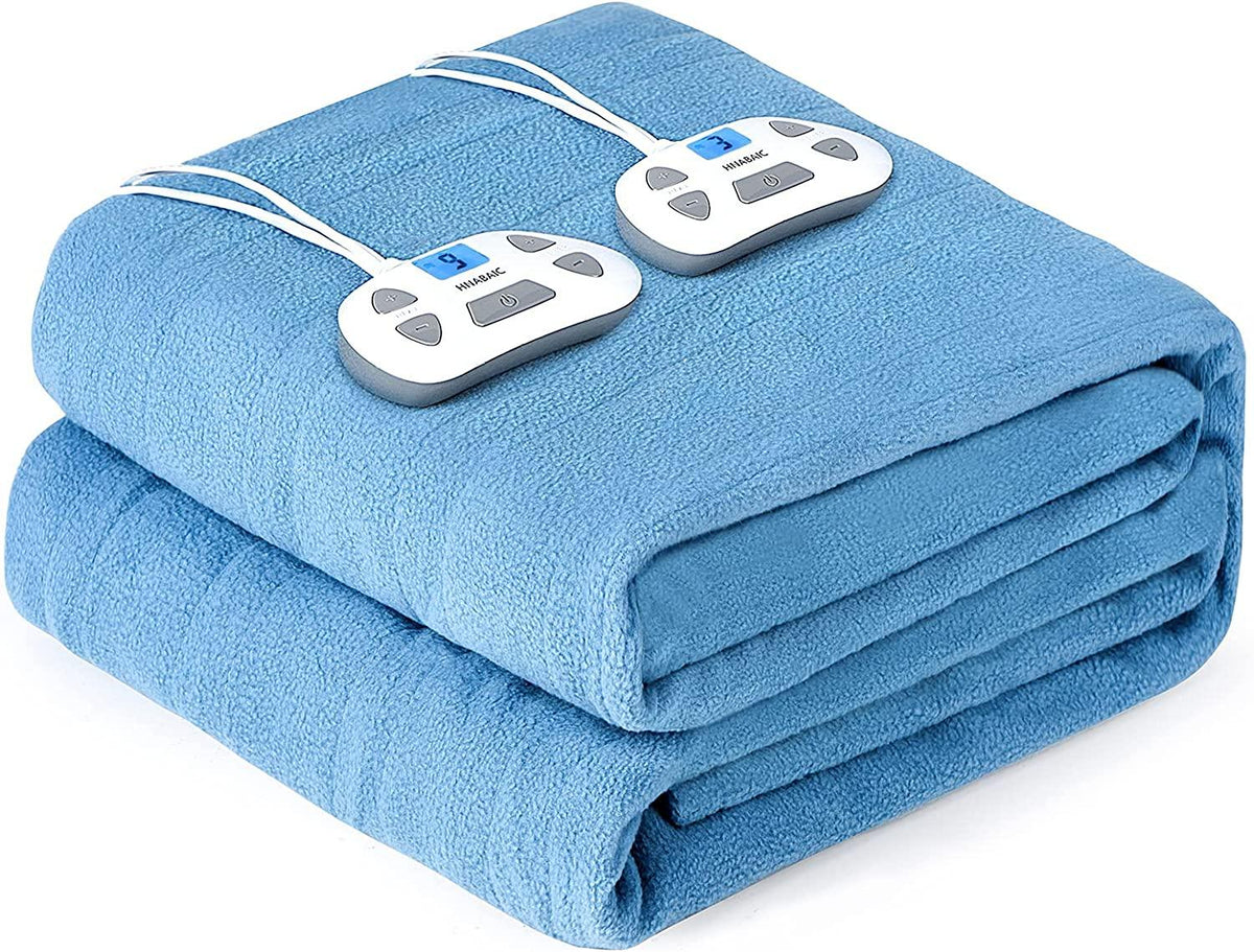 HNABAIC Electric Heated Blanket Size Dual Control  10 Heating Levels  1-12 Hours Auto-Off Timer  Soft Polar Fleece  Machine Washable  ETL Certification (Blue  100x90u201D Size