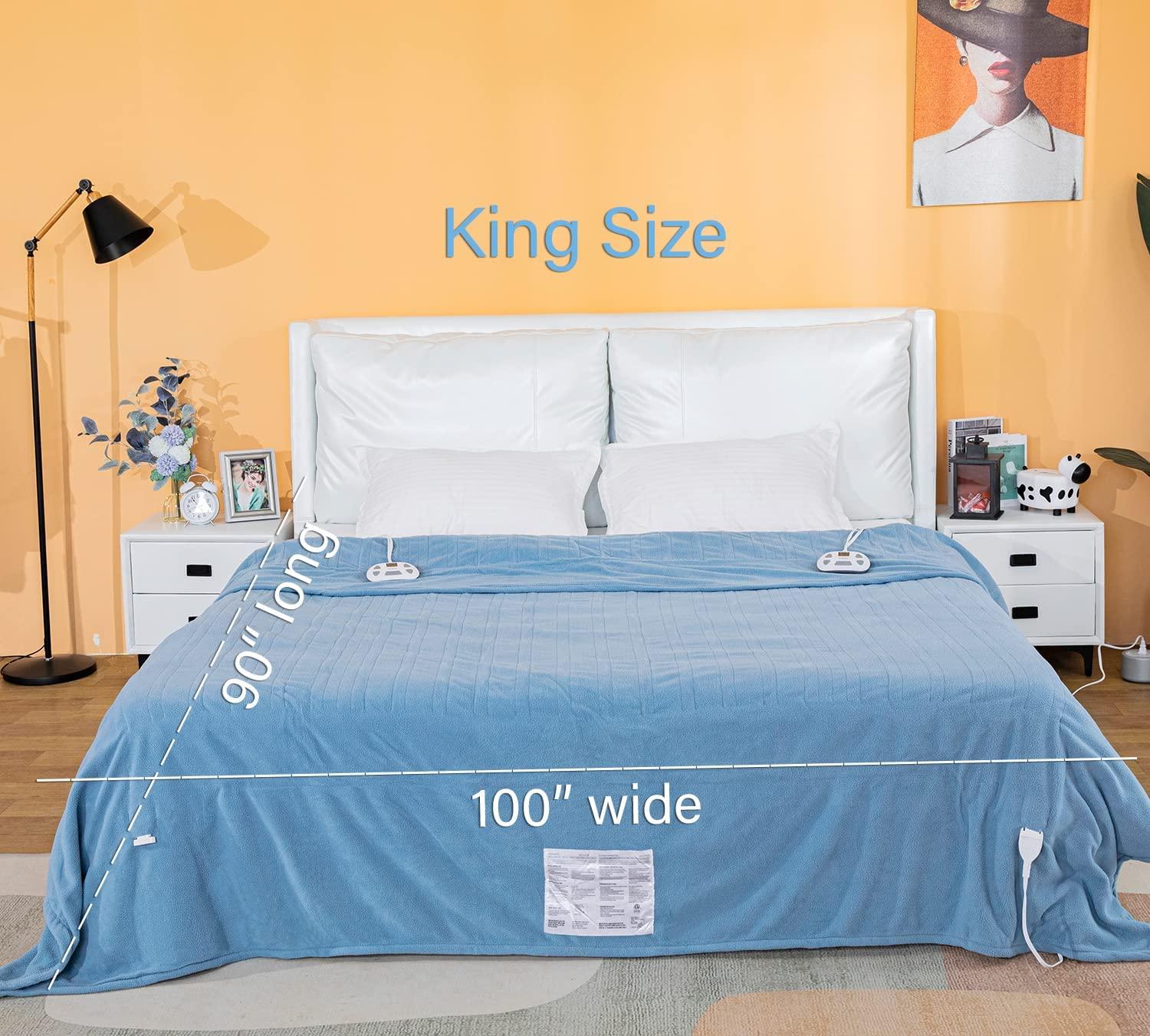 HNABAIC Electric Heated Blanket Size Dual Control  10 Heating Levels  1-12 Hours Auto-Off Timer  Soft Polar Fleece  Machine Washable  ETL Certification (Blue  100x90u201D Size