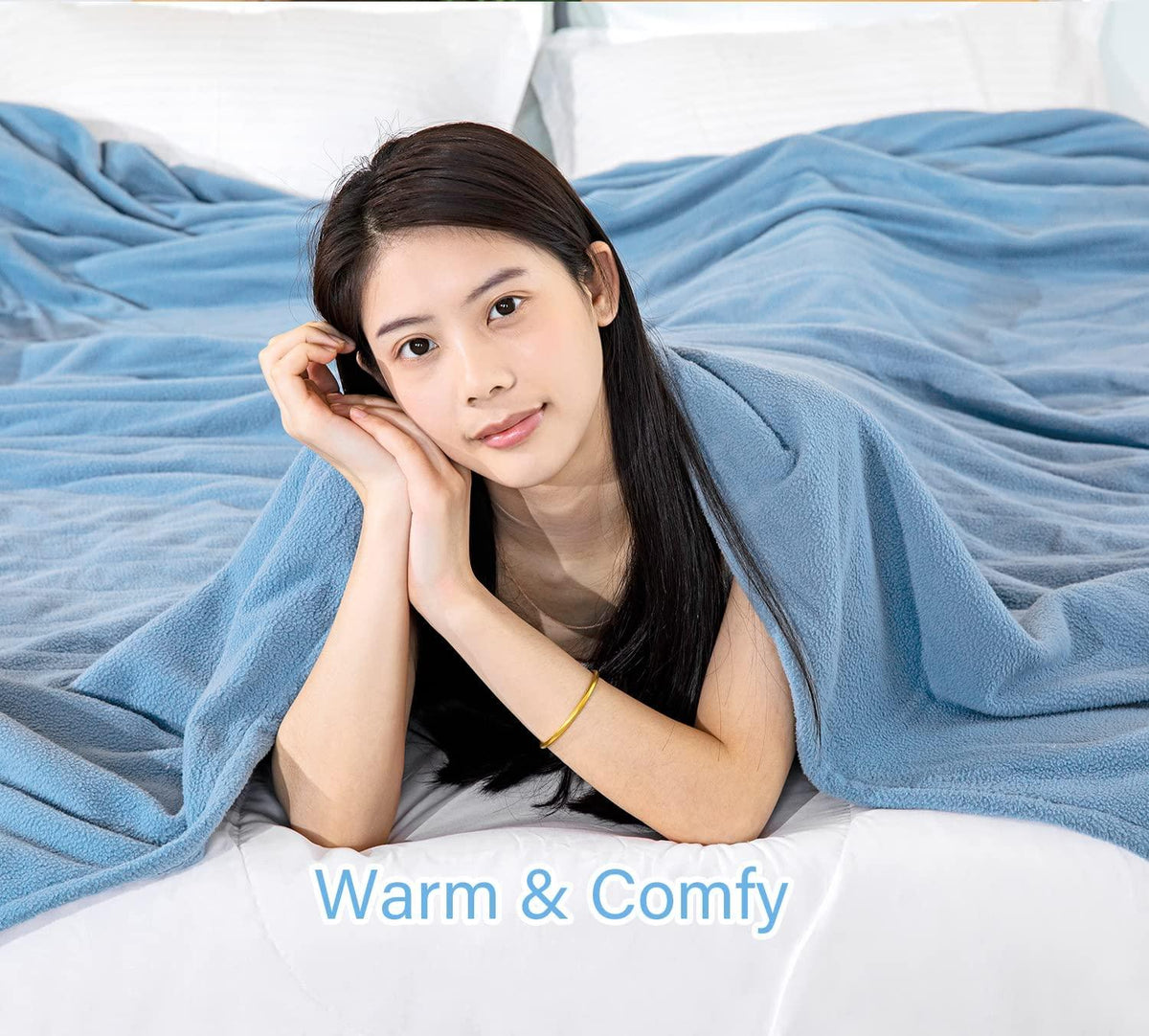 HNABAIC Electric Heated Blanket Size Dual Control  10 Heating Levels  1-12 Hours Auto-Off Timer  Soft Polar Fleece  Machine Washable  ETL Certification (Blue  100x90u201D Size