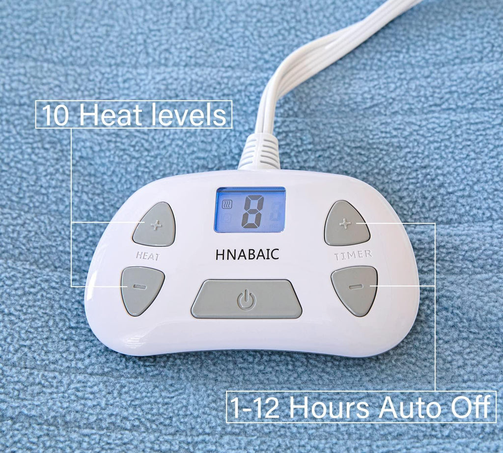 HNABAIC Electric Heated Blanket Size Dual Control  10 Heating Levels  1-12 Hours Auto-Off Timer  Soft Polar Fleece  Machine Washable  ETL Certification (Blue  100x90u201D Size
