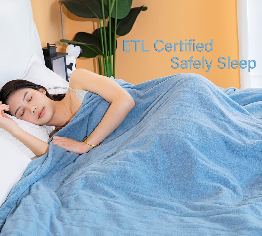 HNABAIC Electric Heated Blanket Size Dual Control  10 Heating Levels  1-12 Hours Auto-Off Timer  Soft Polar Fleece  Machine Washable  ETL Certification (Blue  100x90u201D Size