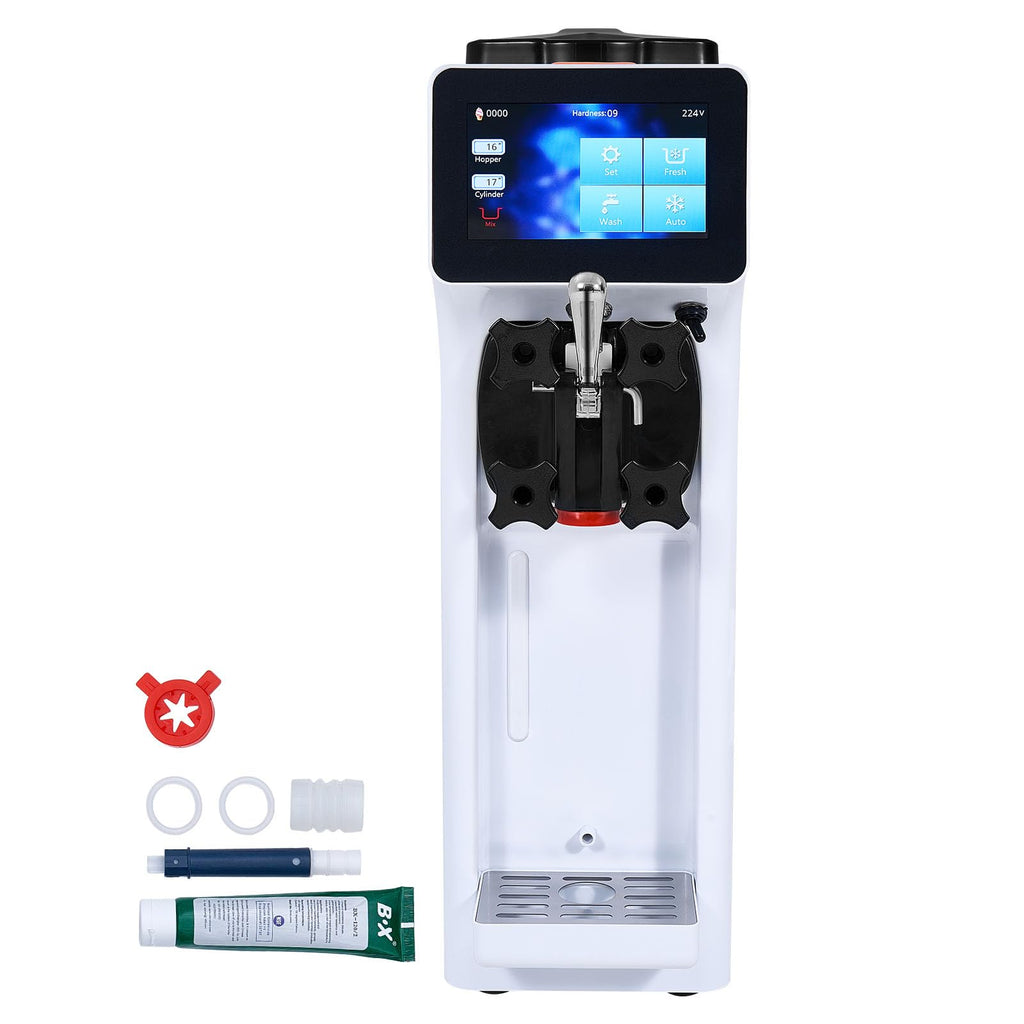 Commercial Ice Cream Machine, 1000W Single Flavor Soft Serve Ice Cream Maker, 10.6 QT/H Yield, 4L Hopper & 1.6L Cylinder, Touch Screen, Auto Clean & Pre-Cooling, Countertop Restaurant Snack Bar