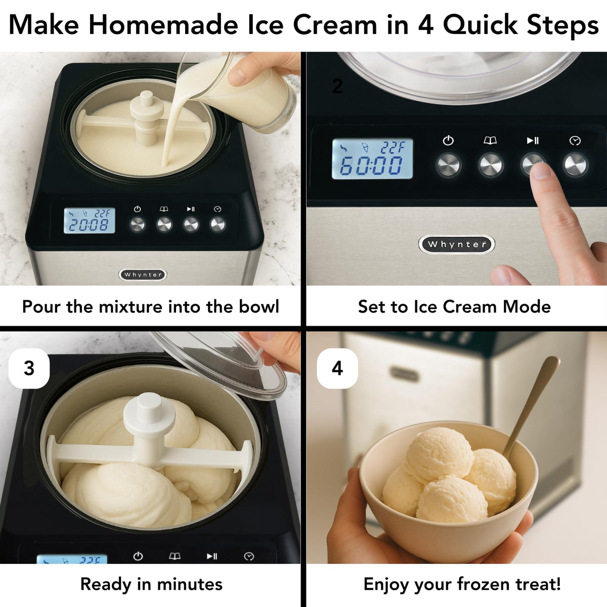 Ice Cream Maker Machine Automatic 2.1 Qt. Upright with -In Compressor, LCD Digital Display & Timer, No Pre-Freezing, ICM-201SB,  Steel
