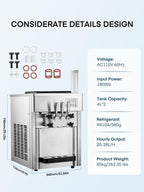 Commercial Ice Cream Machine 5.3-7.4 Gal/H, 3 Flavors Countertop Soft Serve Ice Cream Machine with 8L Hopper, Auto Clean Ice Cream Maker With Pre-Cooling for Snack Restaurants Bars, 1800W