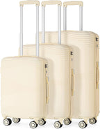 Luggage 3 Piece Sets ABS Spinner Suitcase with 3-Digit Combination Lock 20 inches 24 inches 28 inches, BEIGE
