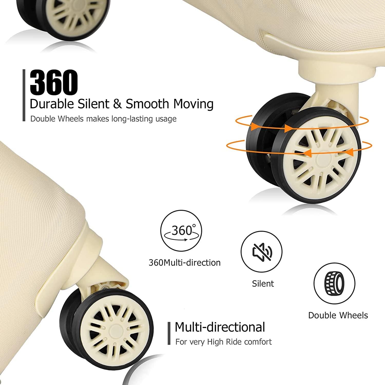 Luggage 3 Piece Sets ABS Spinner Suitcase with 3-Digit Combination Lock 20 inches 24 inches 28 inches, BEIGE