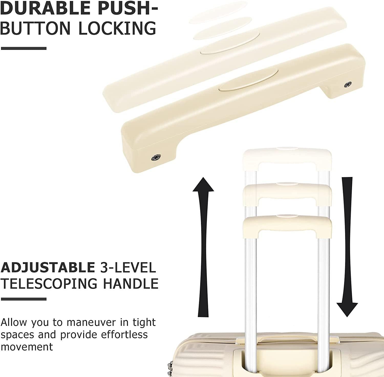 Luggage 3 Piece Sets ABS Spinner Suitcase with 3-Digit Combination Lock 20 inches 24 inches 28 inches, BEIGE