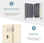 Luggage 3 Piece Sets ABS Spinner Suitcase with 3-Digit Combination Lock 20 inches 24 inches 28 inches, BEIGE