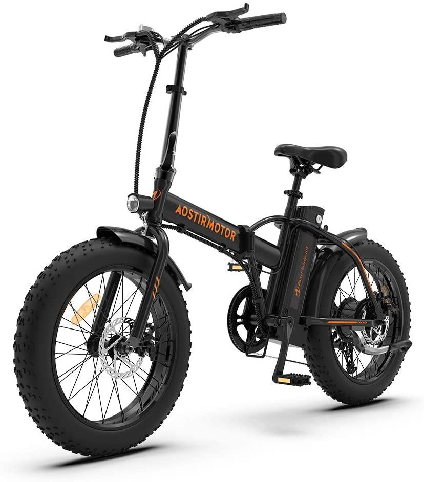Aostirmotor Folding Electric Bike with 500W Motor 36V 13AH Removable Lithium Battery,20”4 inch Fat Tire Electric Bicycle,Ebike for Adults (Black)