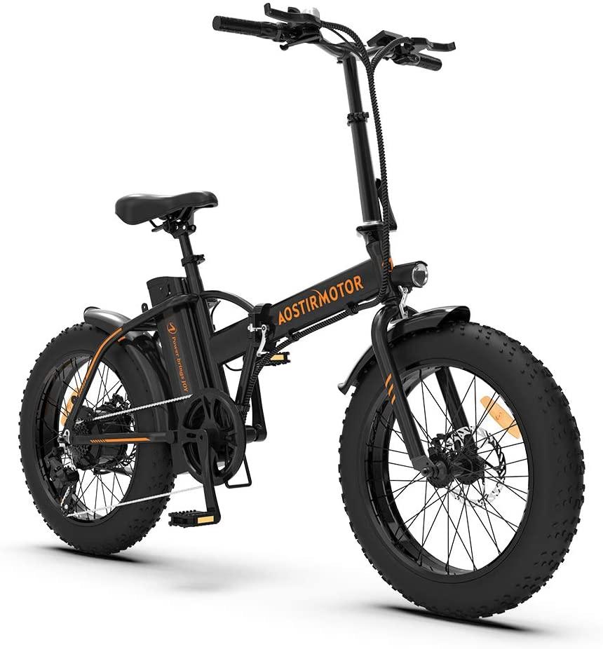 Aostirmotor Folding Electric Bike 500W 36V 13AH Ebike Removable Lithium Battery Ebike,20”4 inch Fat Tire Electric Bicycle,Ebike for Adults (Black)