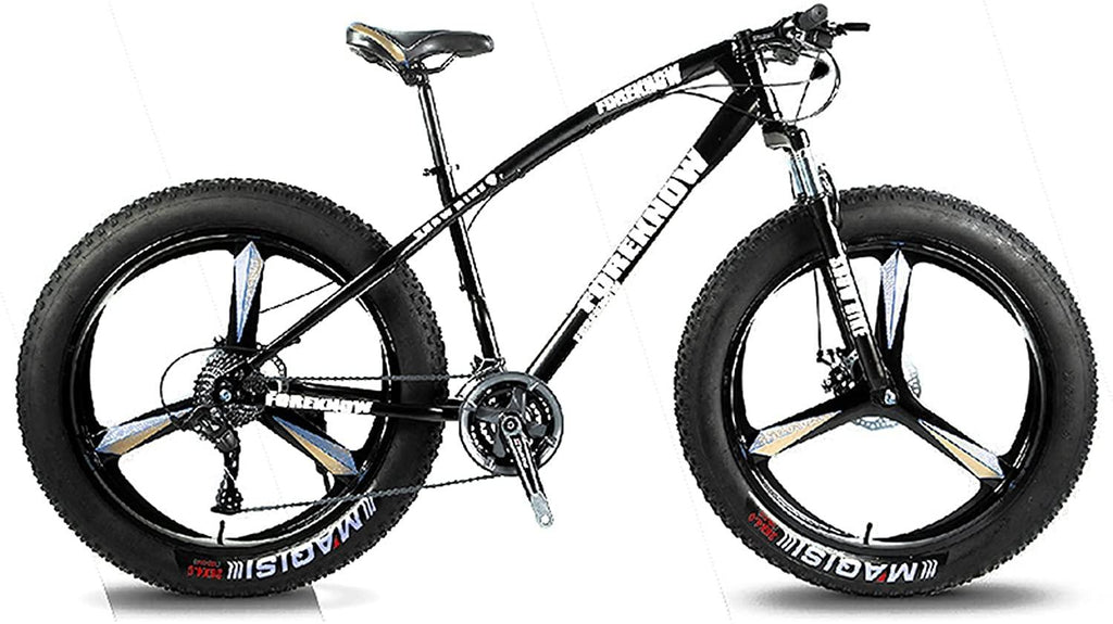 CHICAI High-Carbon Student Bike Adult 26-inch Beach Snow Fat Bike Mountain Cross-Country Steel Ultra-Wide Tire Sports Bike 21-30speed Low-Speed Racing (Black) (Size : 21-Speed)