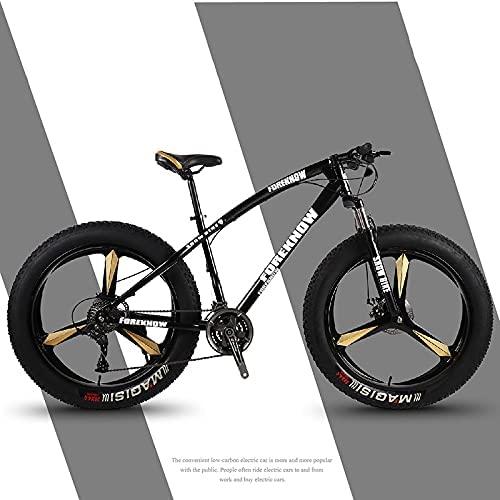 CHICAI High-Carbon Student Bike Adult 26-inch Beach Snow Fat Bike Mountain Cross-Country Steel Ultra-Wide Tire Sports Bike 21-30speed Low-Speed Racing (Black) (Size : 21-Speed)