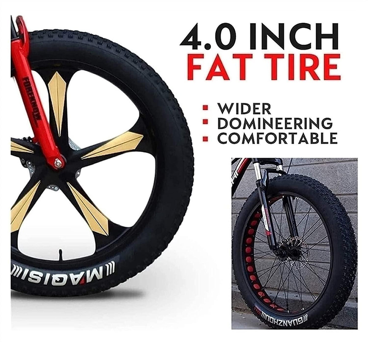 CHICAI High-Carbon Student Bike Adult 26-inch Beach Snow Fat Bike Mountain Cross-Country Steel Ultra-Wide Tire Sports Bike 21-30speed Low-Speed Racing (Black) (Size : 21-Speed)