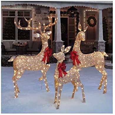 Everstar LED Christmas Holiday Lighted Random Twinkling Gold Mesh Deer Family Yard Decor
