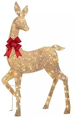 Everstar LED Christmas Holiday Lighted Random Twinkling Gold Mesh Deer Family Yard Decor
