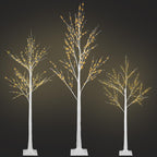 Pre-lit Christmas Tree Set of 3, White Birch Tree with LED Lights and Stand, Christmas Decorations for Indoor Outdoor Party, 6ft 5ft 4ft