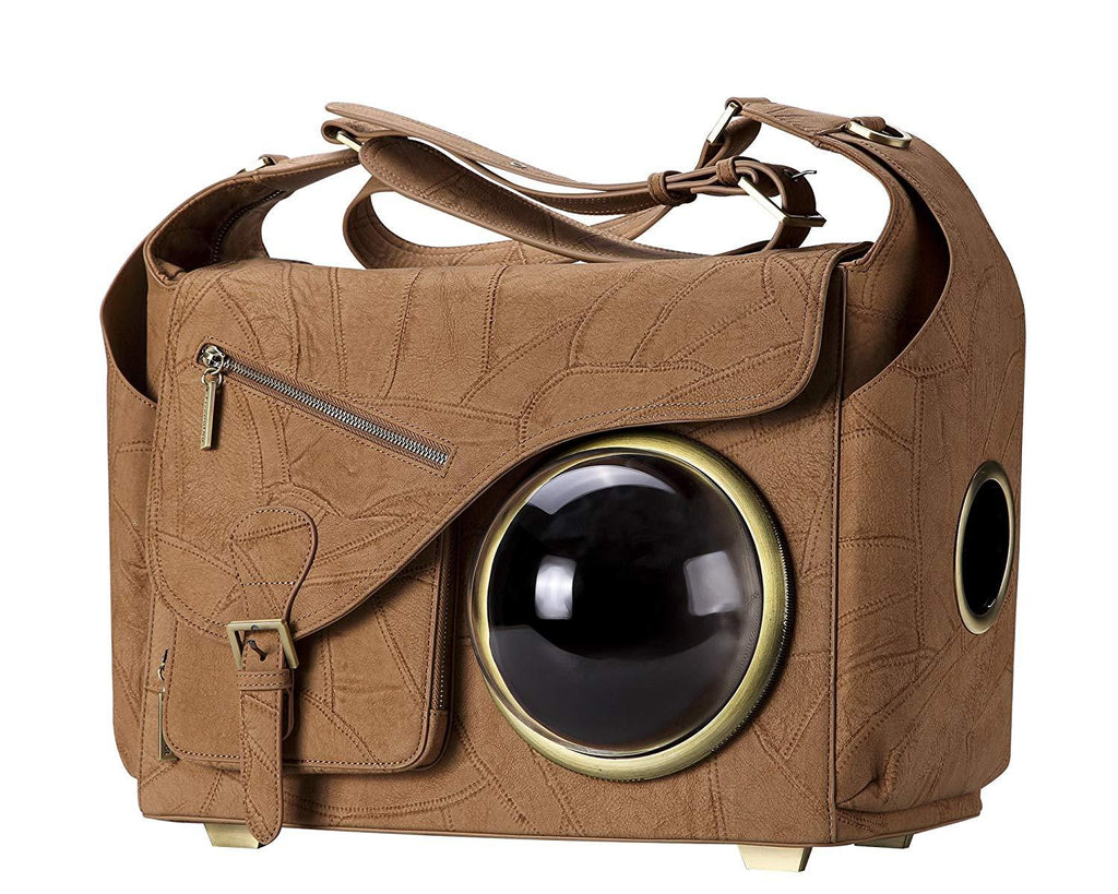 CLOVERPET C0402 Innovative Fashion Bubble Pet Travel Carrier Backpack for Cats Dogs Puppy, Brown, 16.7" LX8.3 WX12.6 H