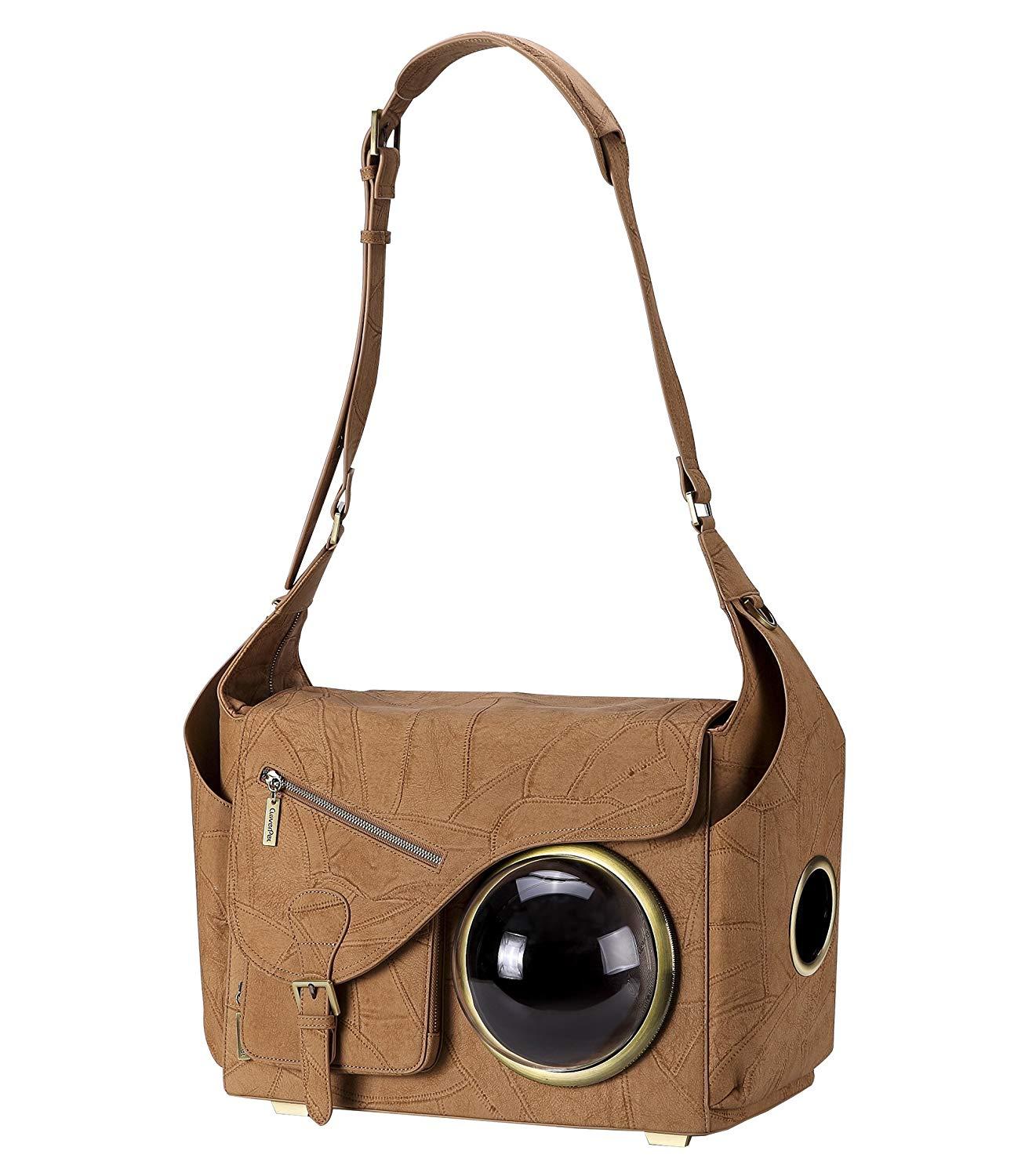 CLOVERPET C0402 Innovative Fashion Bubble Pet Travel Carrier Backpack for Cats Dogs Puppy, Brown, 16.7" LX8.3 WX12.6 H