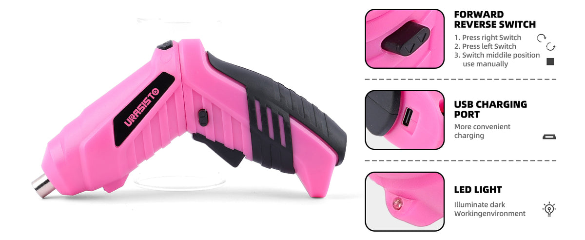 Pink Household Tool Set with 3.6V USB Electric Screwdriver, 136 PCS Home Tool Kit with Cordless Lithium-ion Drill Driver, Hand Tool Kits for Women