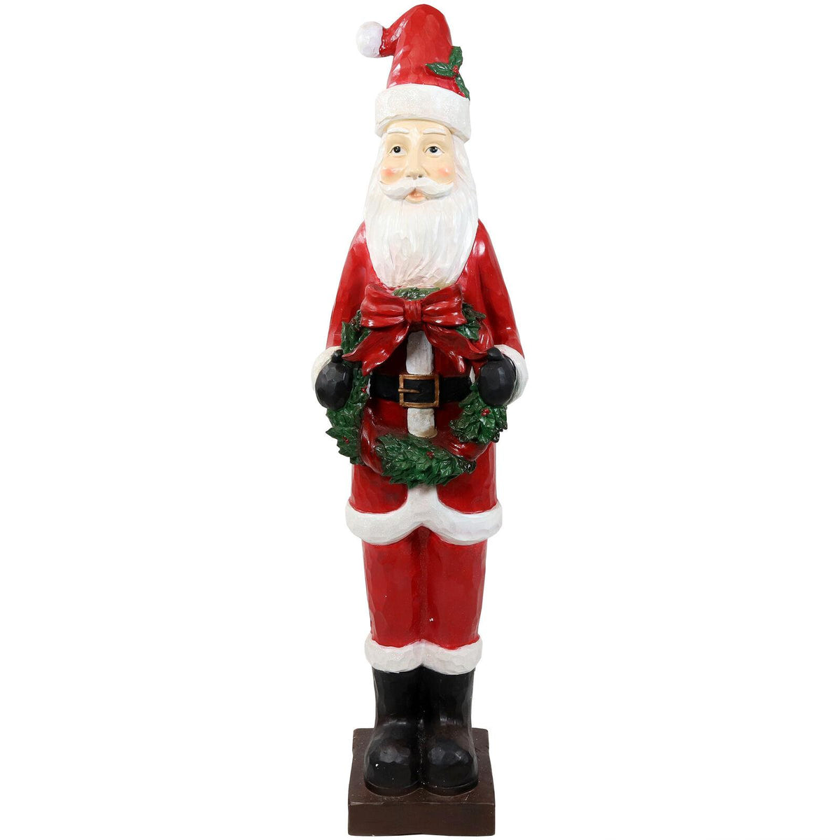 Sunnydaze Santa with Christmas Wreath Outdoor Holiday Statue - 46.5 Inches