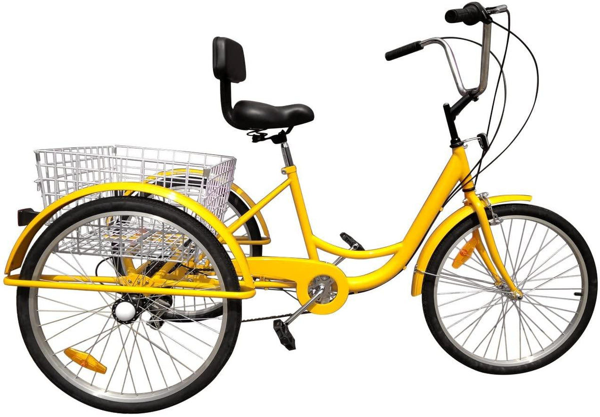 6 Speed 24 Inch 3 Wheel Adult Tricycle Bike Cycling Pedal Cruiser Bicycles Folding Basket