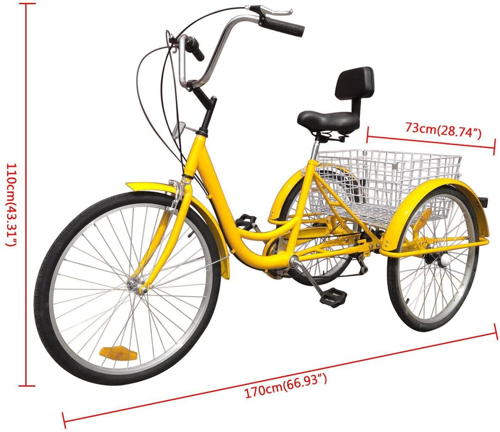 6 Speed 24 Inch 3 Wheel Adult Tricycle Bike Cycling Pedal Cruiser Bicycles Folding Basket