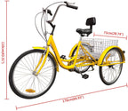 6 Speed 24 Inch 3 Wheel Adult Tricycle Bike Cycling Pedal Cruiser Bicycles Folding Basket